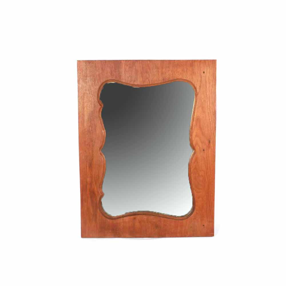 Antique Lobed Beveled Glass Mirror in a Wood Frame