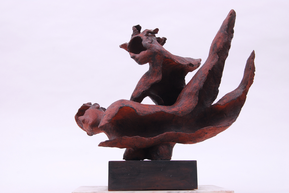 Ceramic Sculpture Depicting Two Bodies in Driftwood