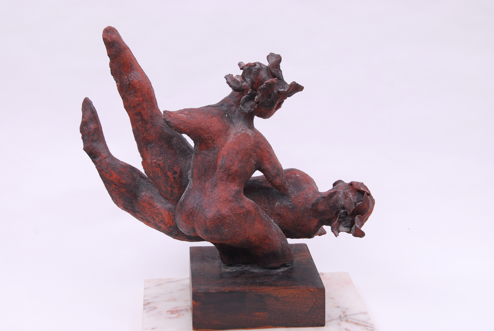 Ceramic Sculpture Depicting Two Bodies in Driftwood