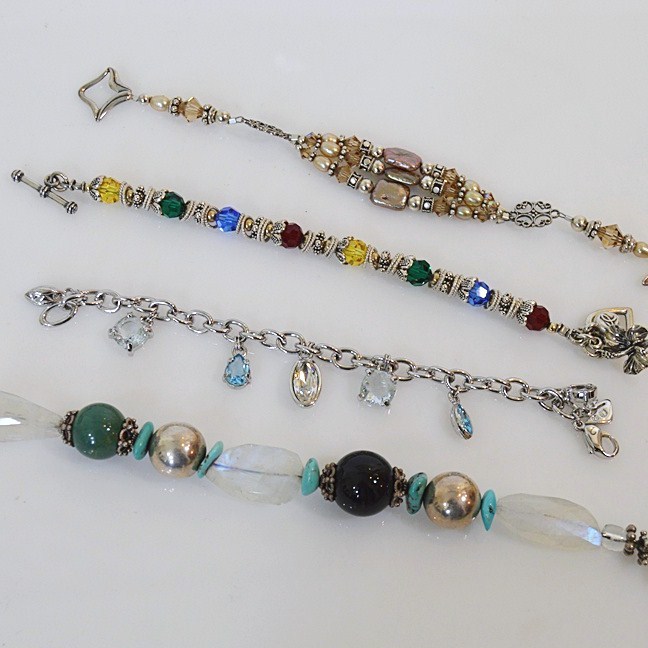 Three Sterling Silver and Beaded Bracelets, One Silver Plate