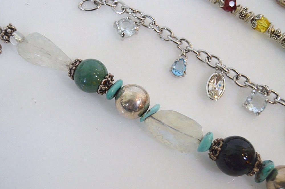 Three Sterling Silver and Beaded Bracelets, One Silver Plate