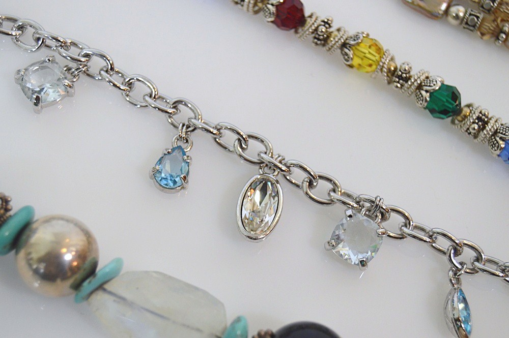 Three Sterling Silver and Beaded Bracelets, One Silver Plate