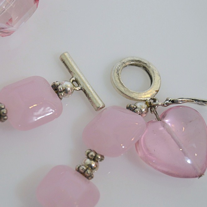 Costume Jewelry with Pink Glass Stones, Sterling/Glass Earrings