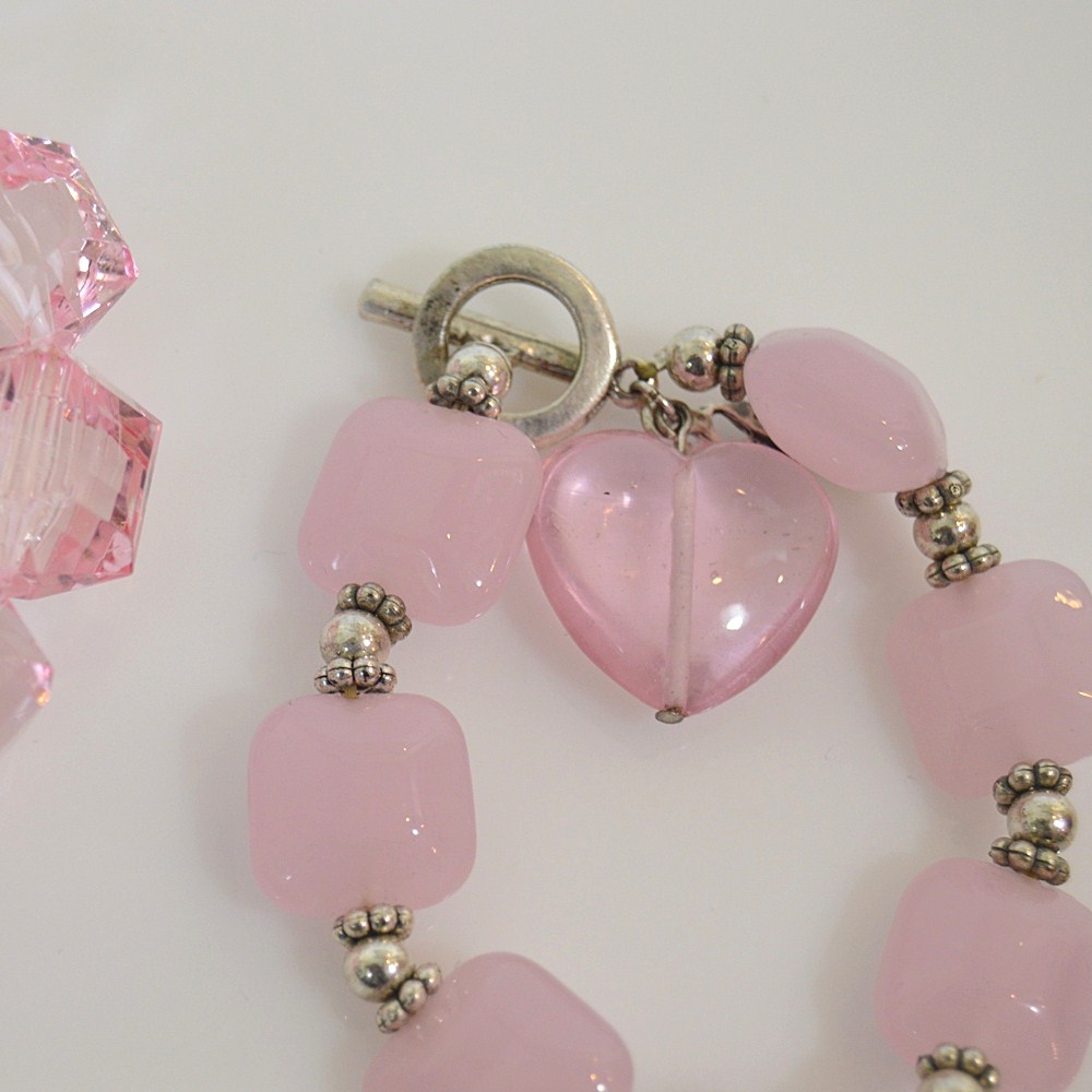 Costume Jewelry with Pink Glass Stones, Sterling/Glass Earrings