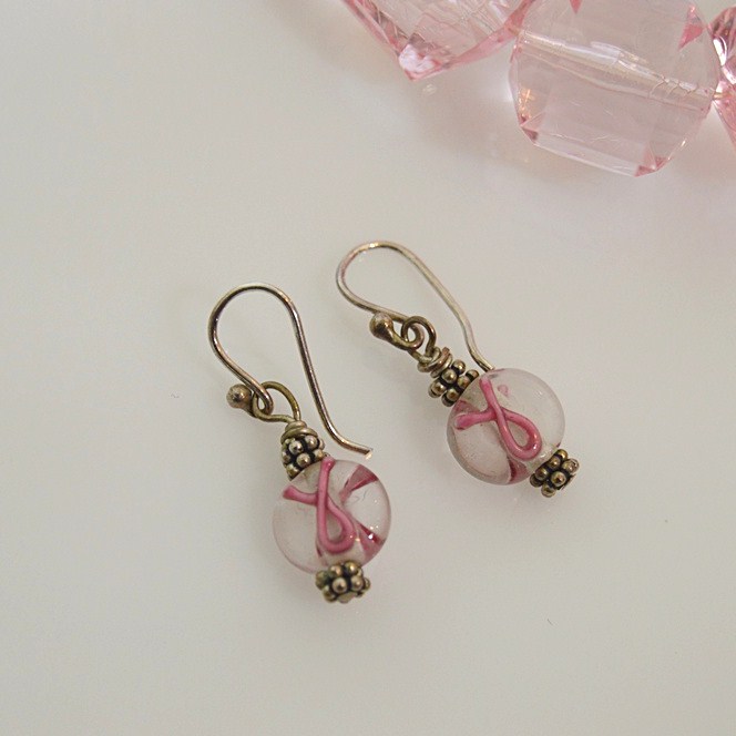 Costume Jewelry with Pink Glass Stones, Sterling/Glass Earrings