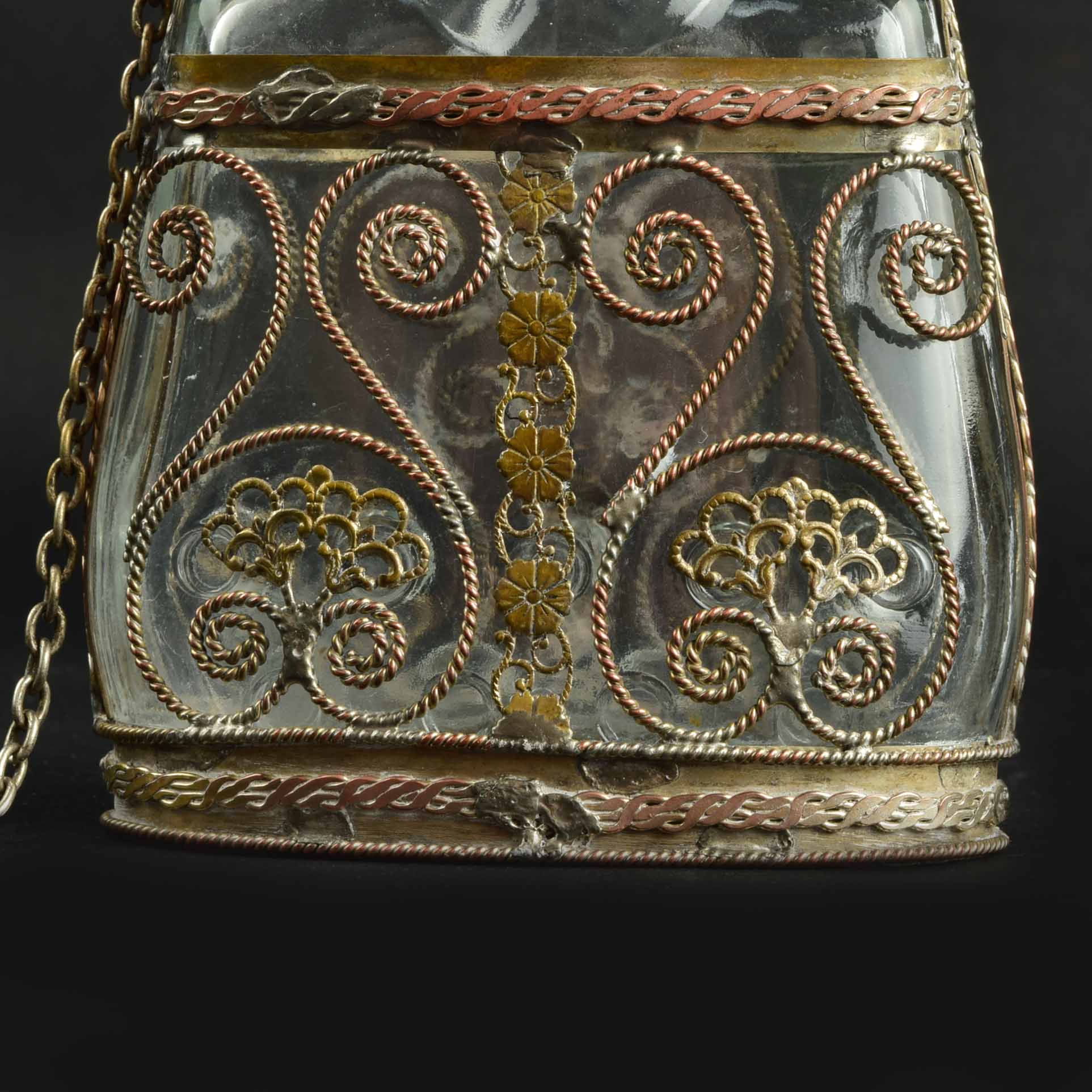 Vintage Filigree Silverplate on Copper Flask or Perfume Bottle