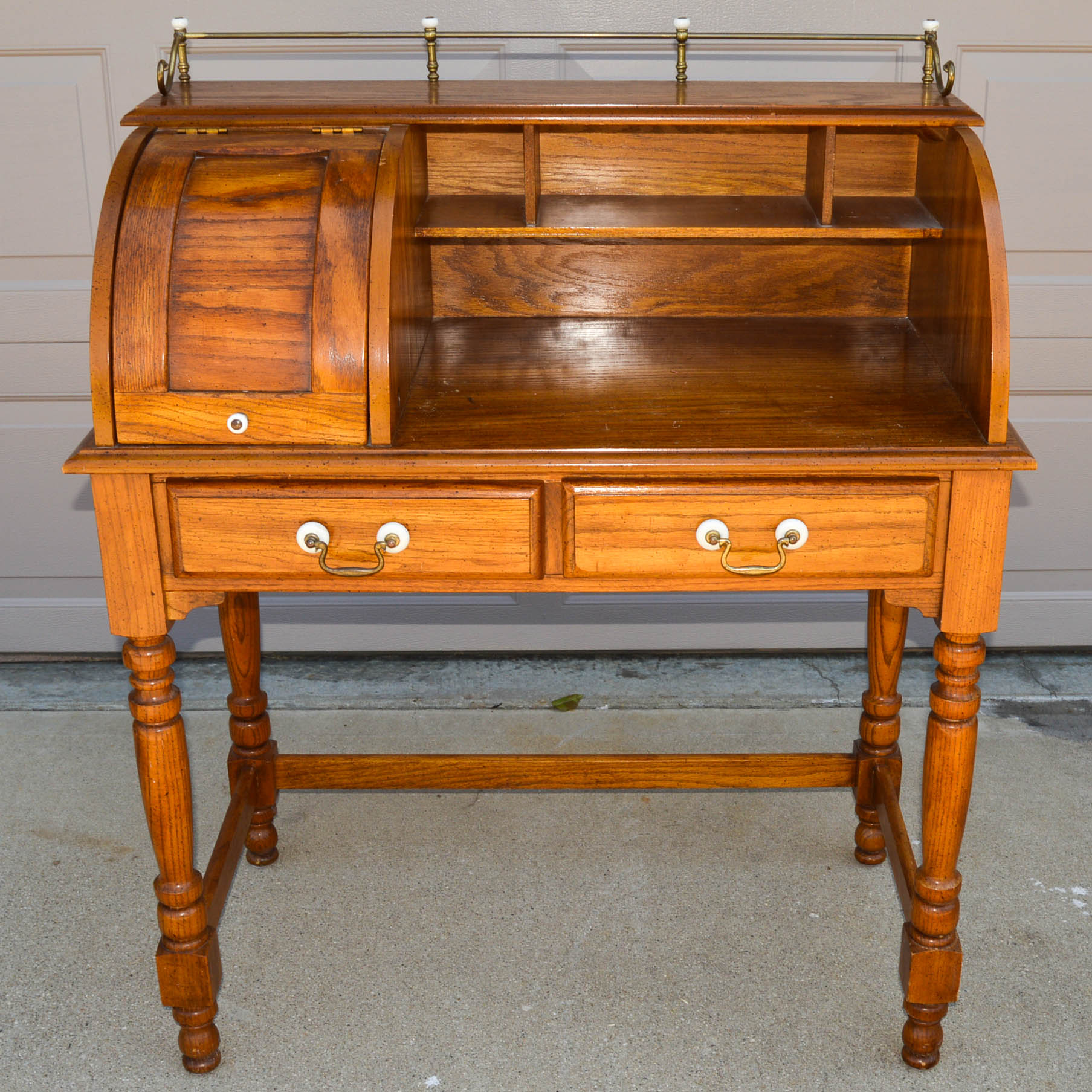 Vintage Oak Roll-Top Student Desk