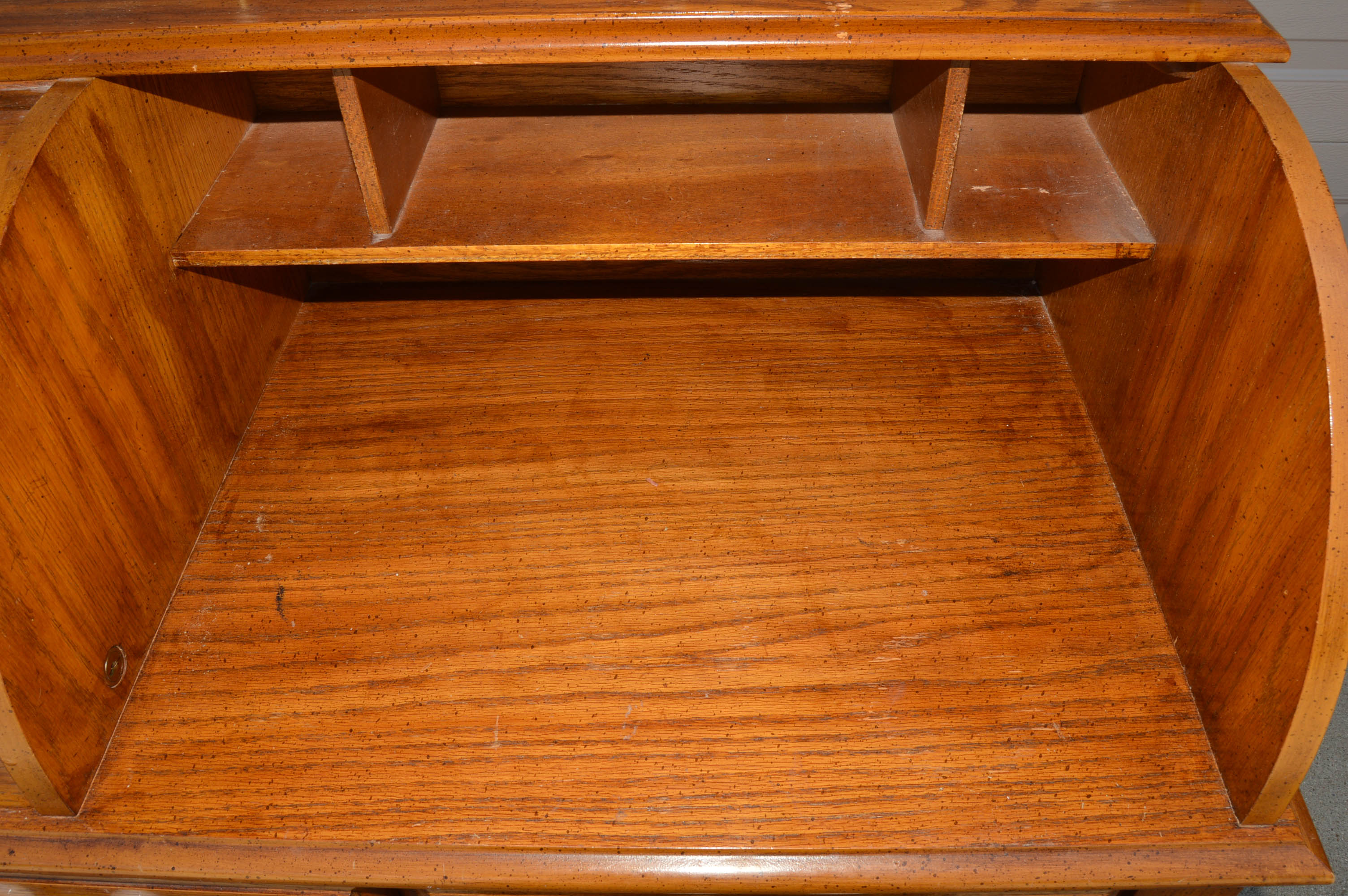 Vintage Oak Roll-Top Student Desk