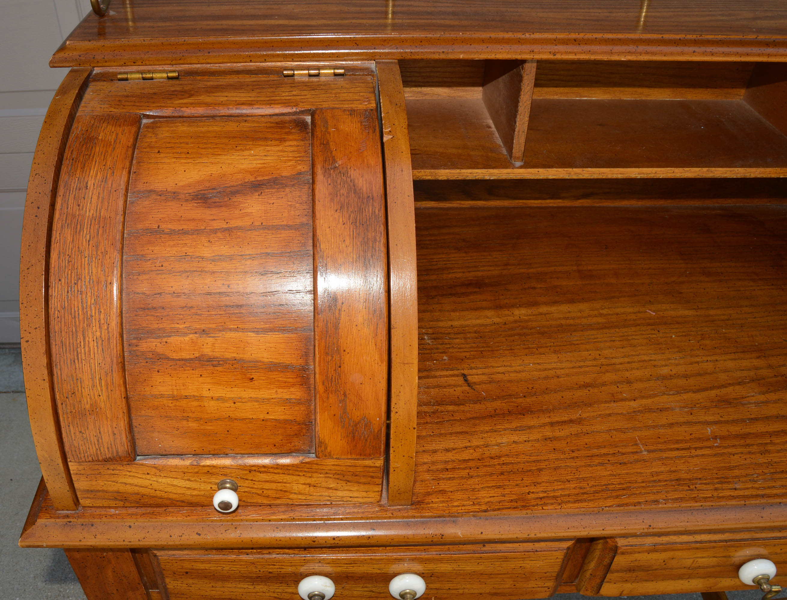 Vintage Oak Roll-Top Student Desk