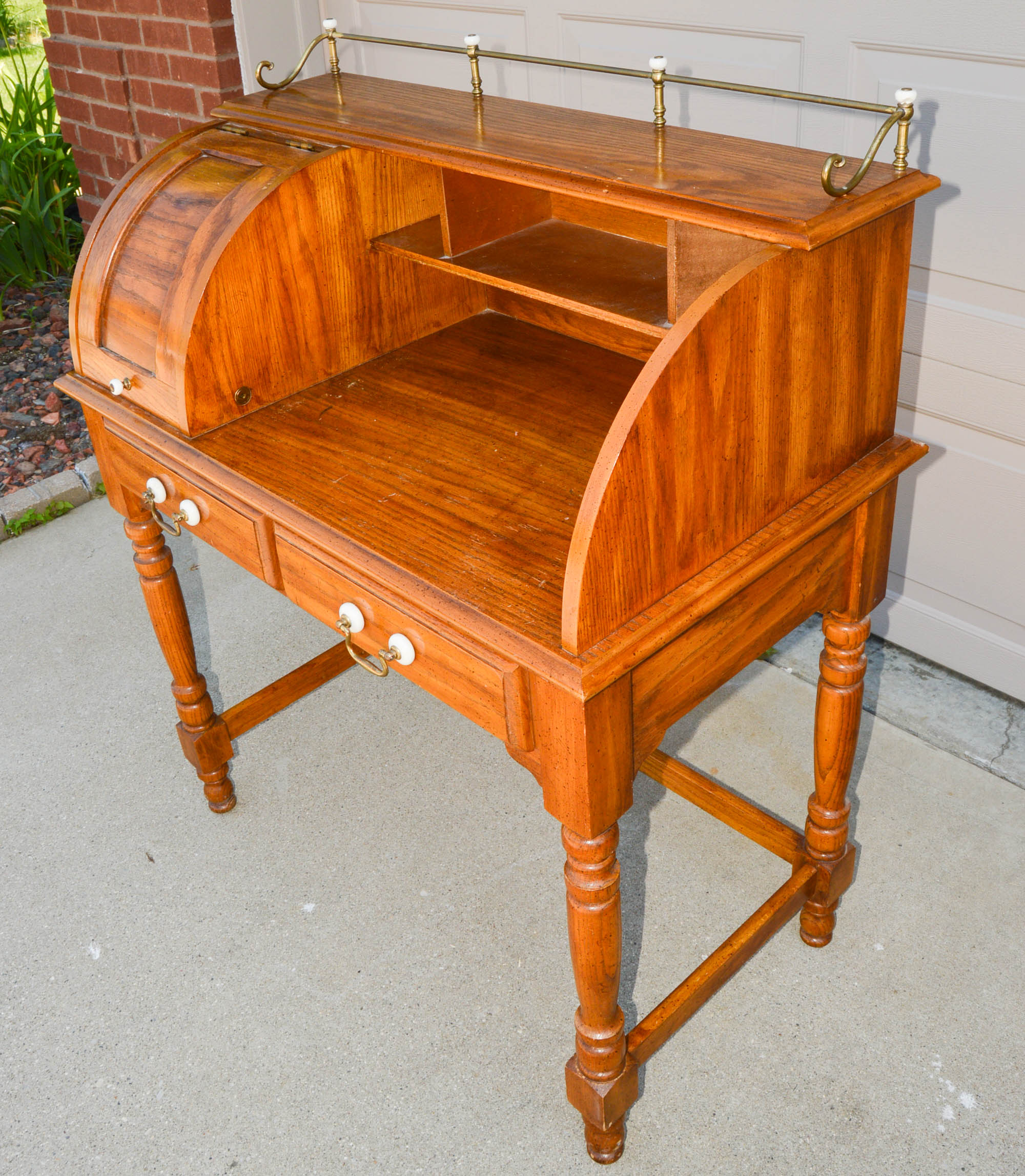 Vintage Oak Roll-Top Student Desk