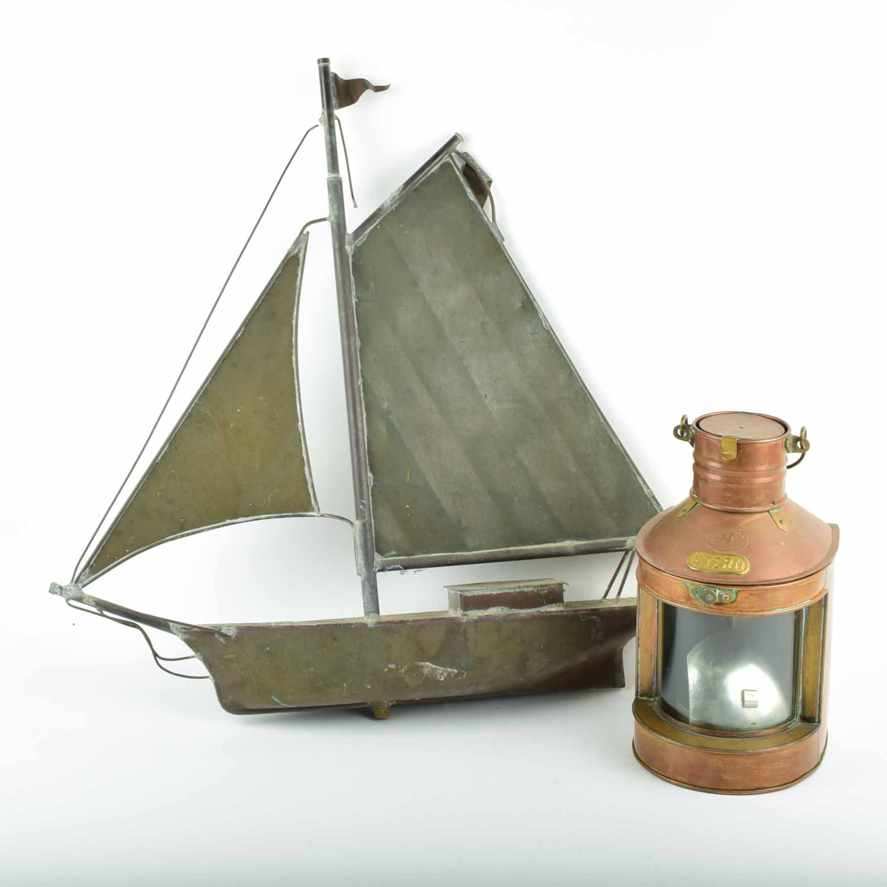 Copper Sailing Yacht Weather Vane and Stern Lantern