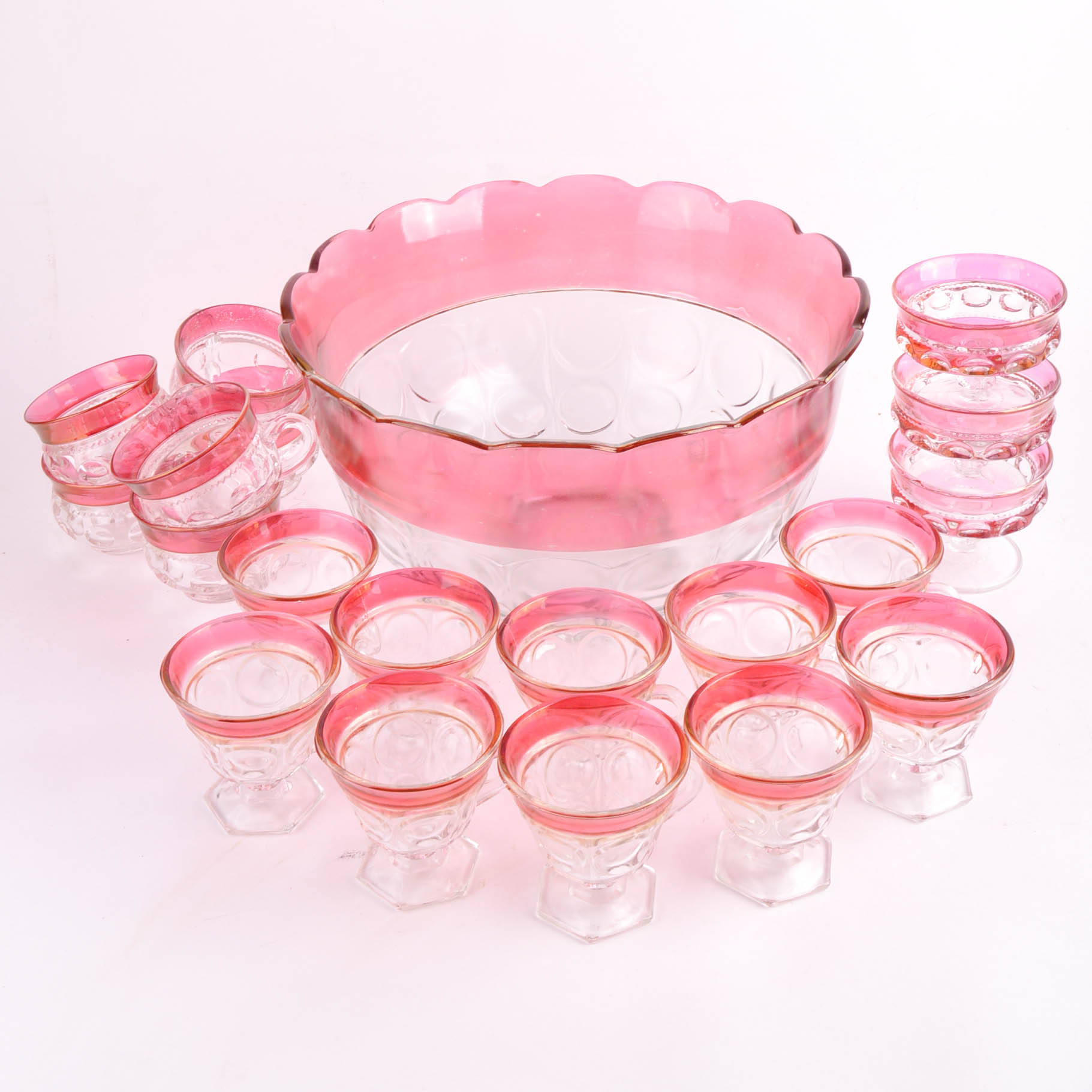 Cranberry Glass Punch Bowl and Glasses