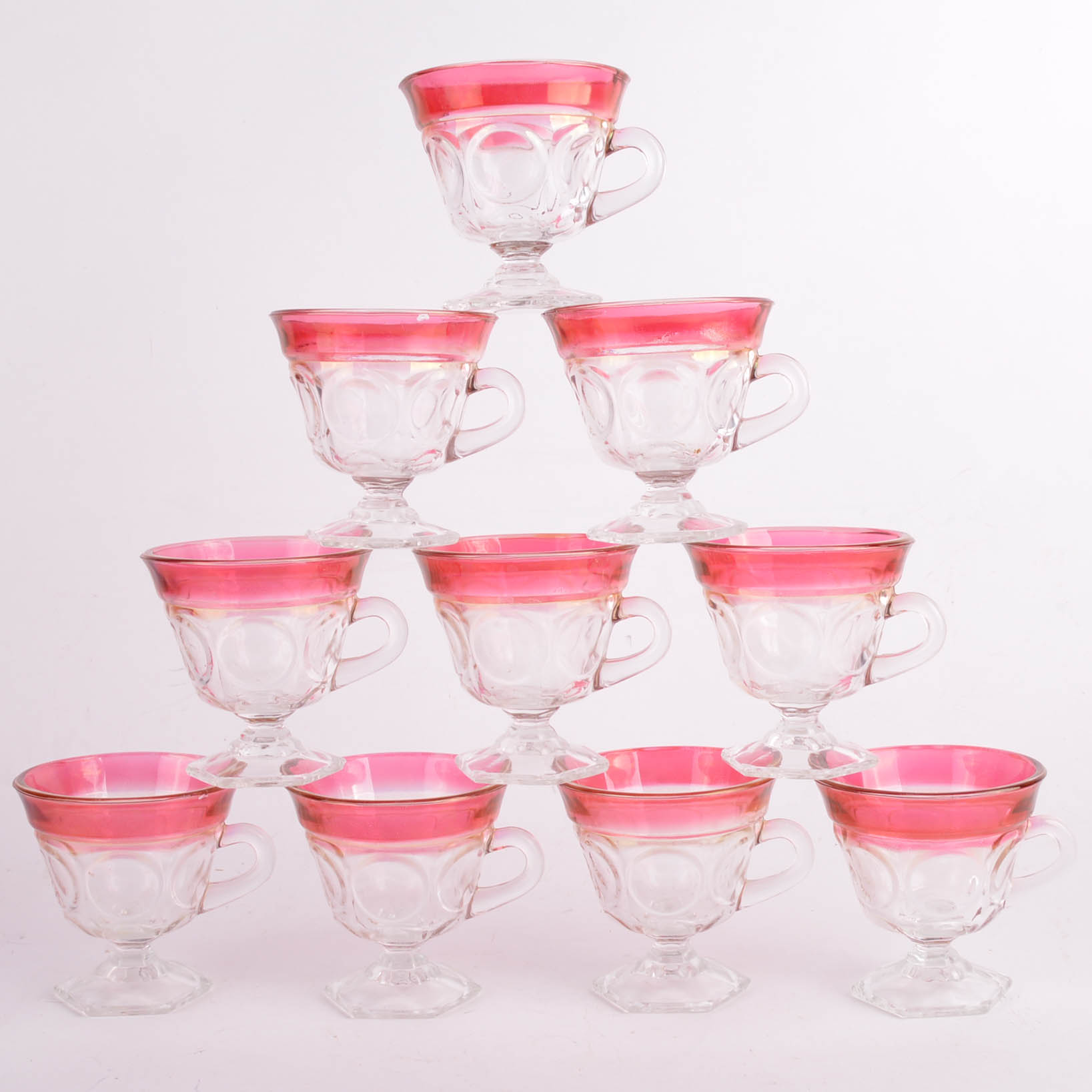 Cranberry Glass Punch Bowl and Glasses