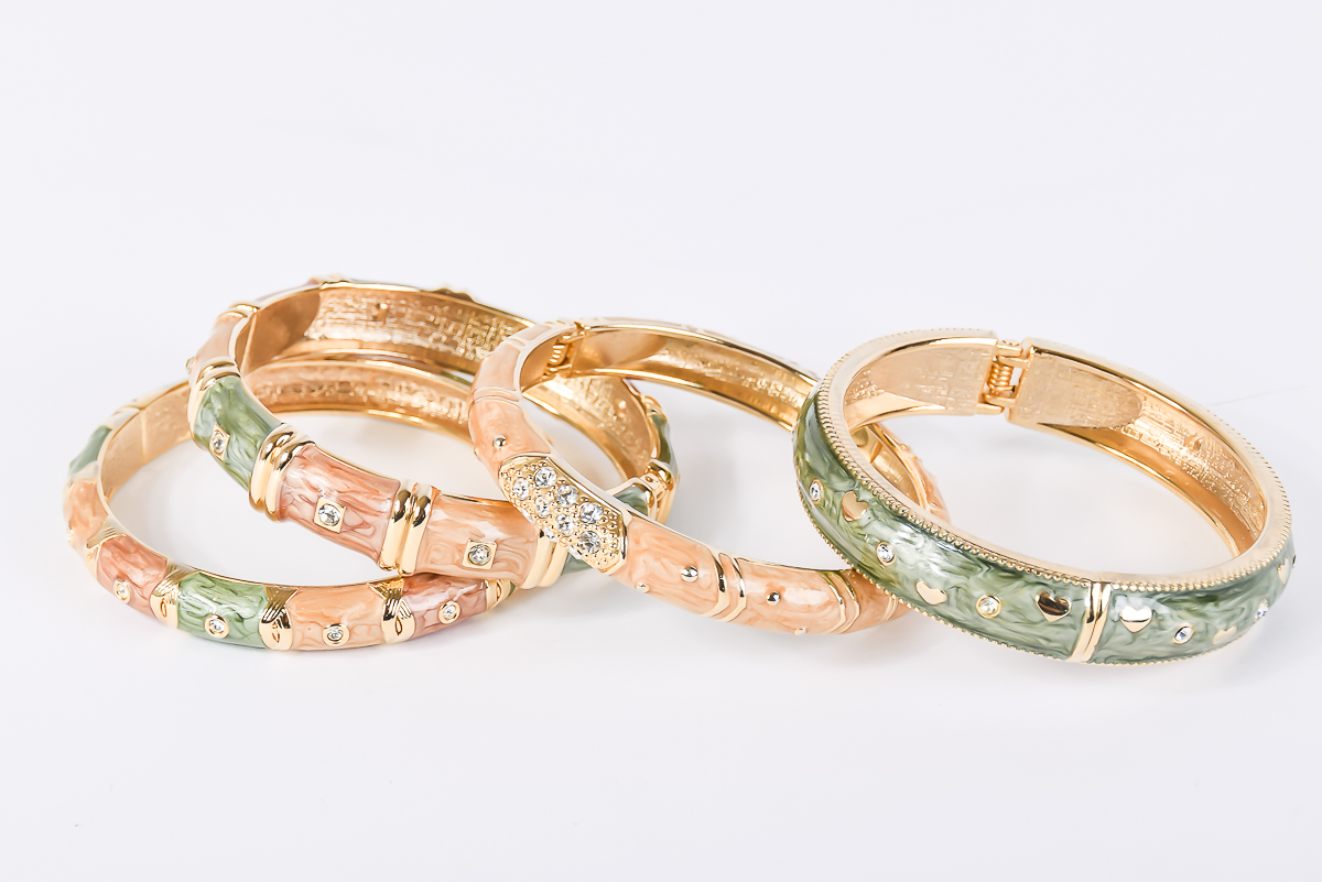 Set of Four Enamel and Rhinestone Bangles