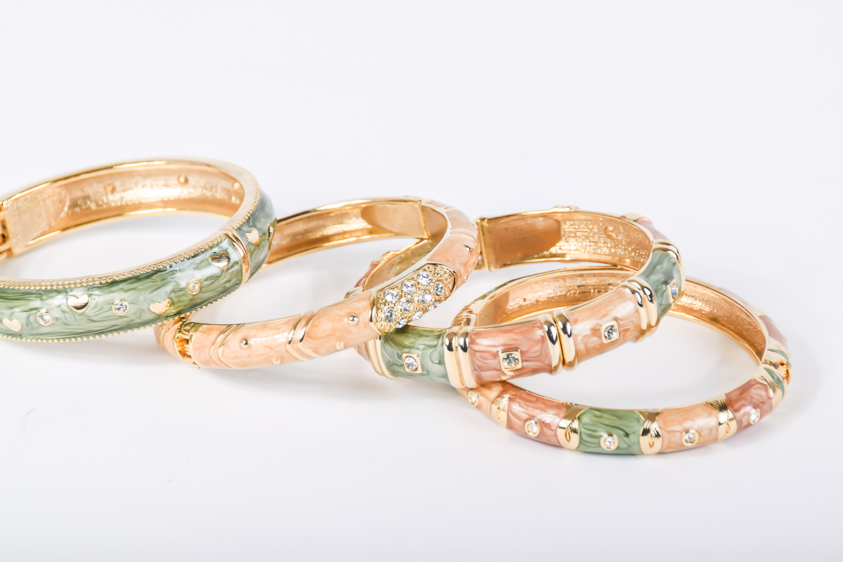 Set of Four Enamel and Rhinestone Bangles