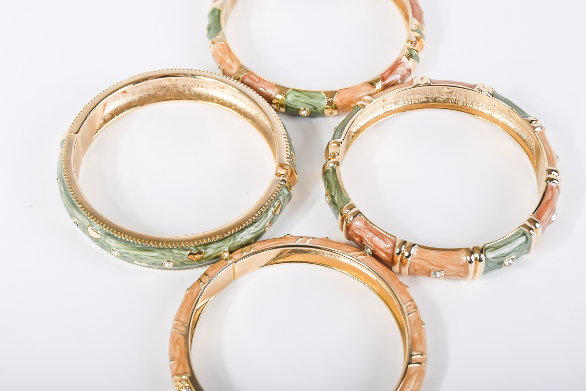 Set of Four Enamel and Rhinestone Bangles