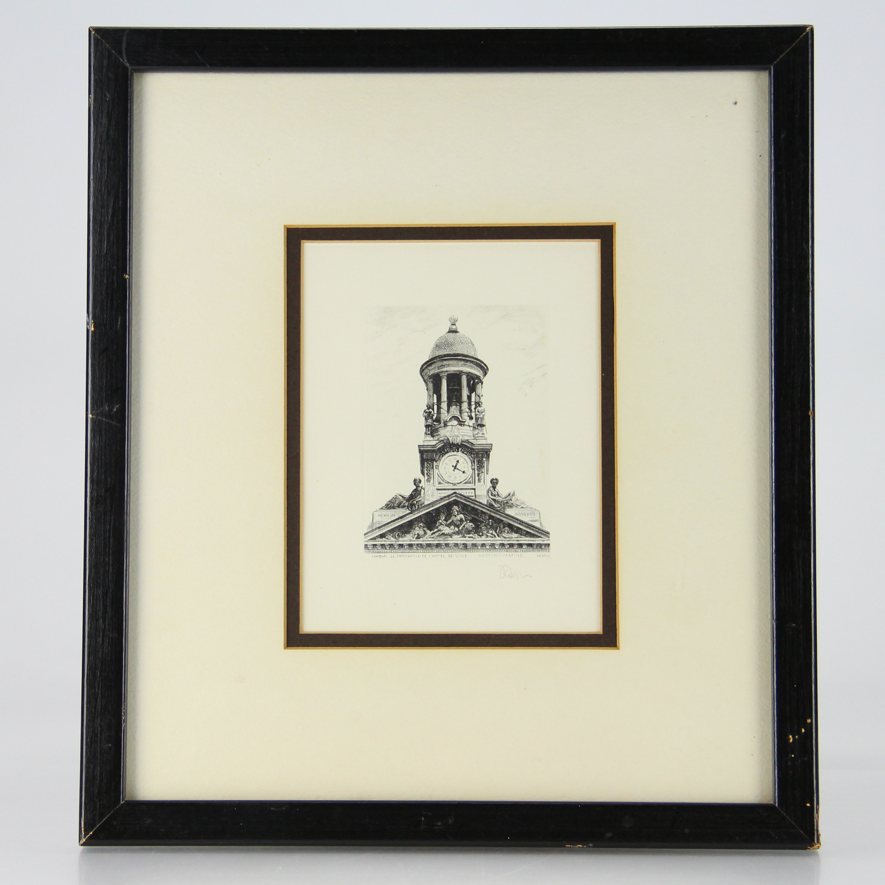 Signed Etching "Cambrai le Campanile de l'Hotel de Ville" by L. Robins