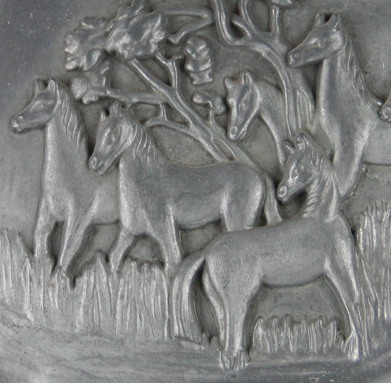 Decorative Pewter Plate Embossed with Horses