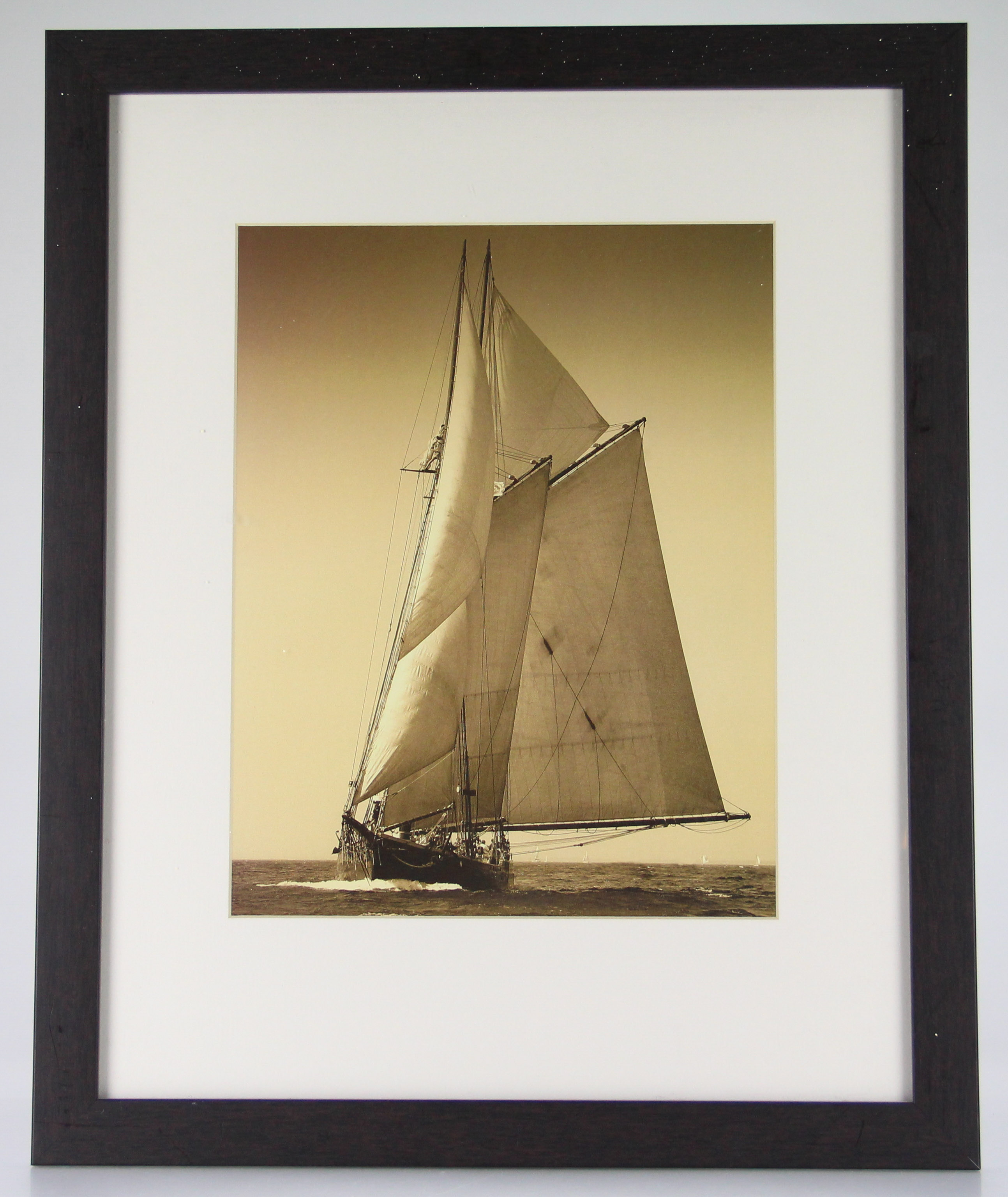 Framed Reproduction Prints of Sailing Ship and Fox Hunt