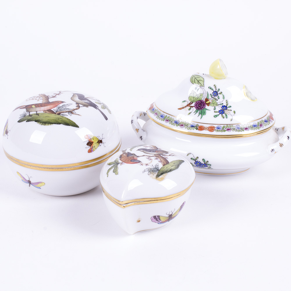 Set of Herend Hungary Rothschild and Bouquet de Tulipe Vessels