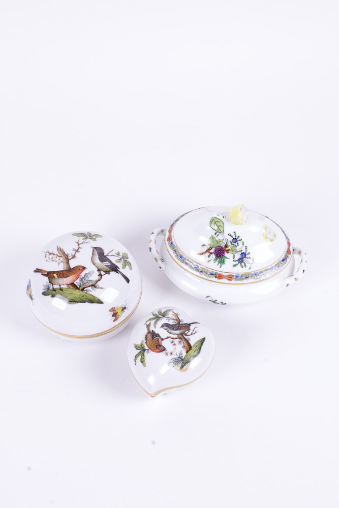 Set of Herend Hungary Rothschild and Bouquet de Tulipe Vessels