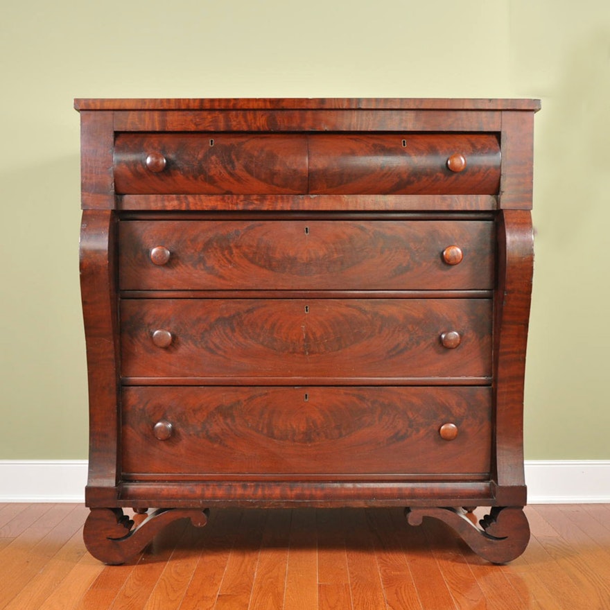 Antique American Empire Flame Mahogany Chest of Drawers