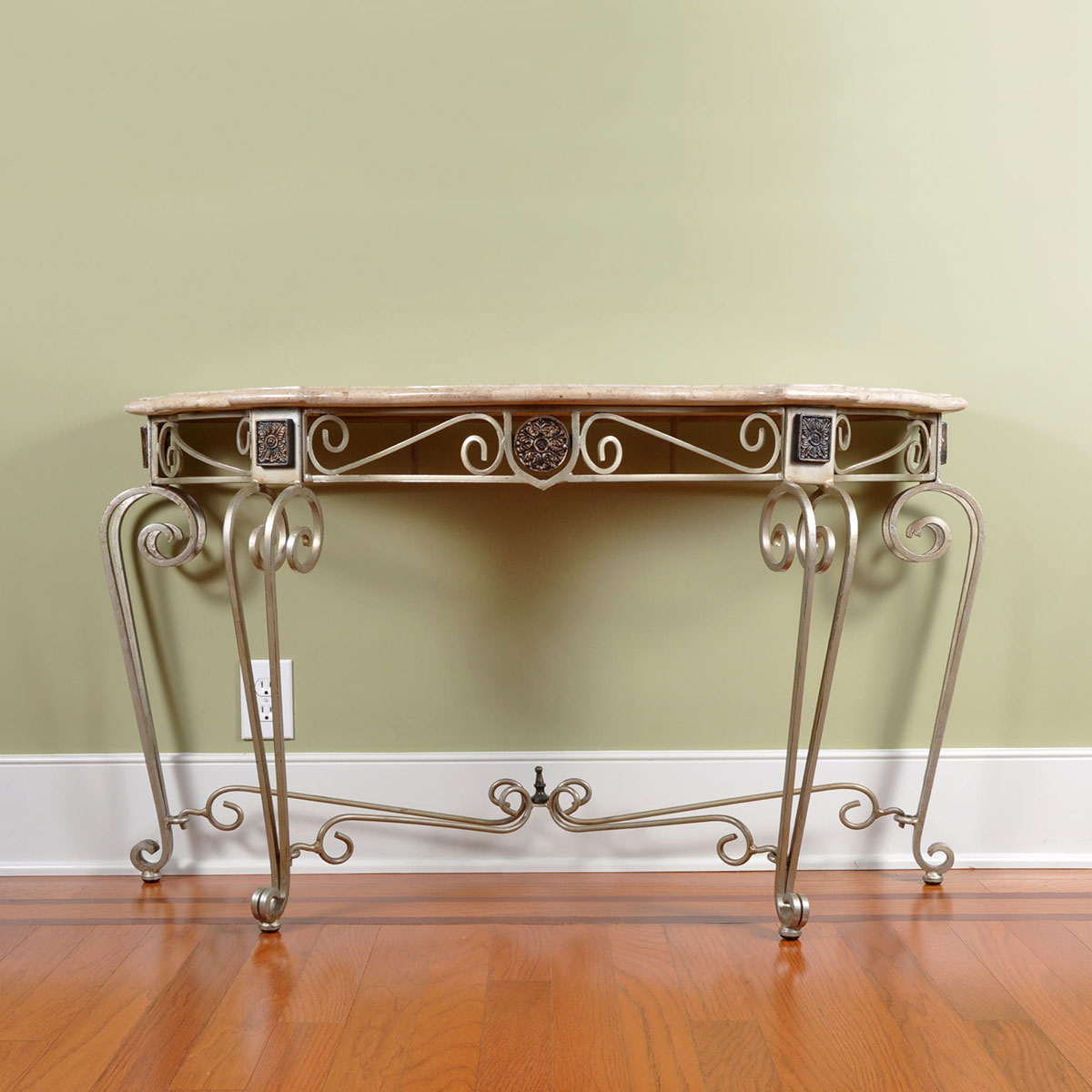 Contemporary Stone Top Console Table With Metal Base