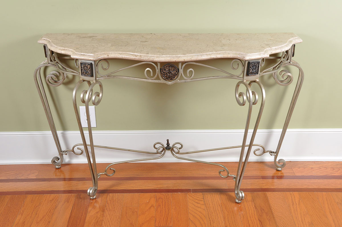 Contemporary Stone Top Console Table With Metal Base