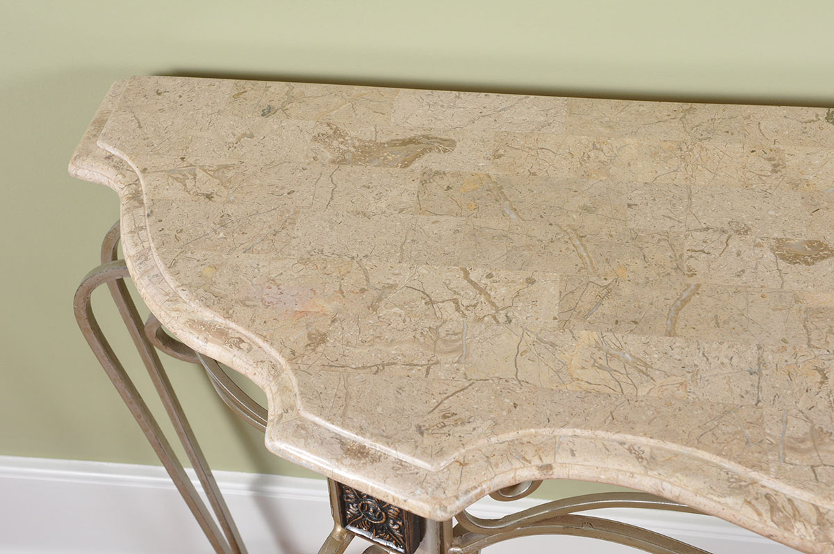 Contemporary Stone Top Console Table With Metal Base
