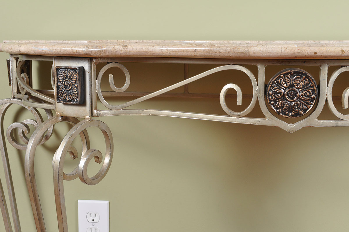 Contemporary Stone Top Console Table With Metal Base