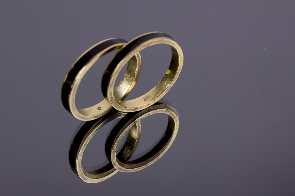 Trio of 18K Gold and Enamel Rings