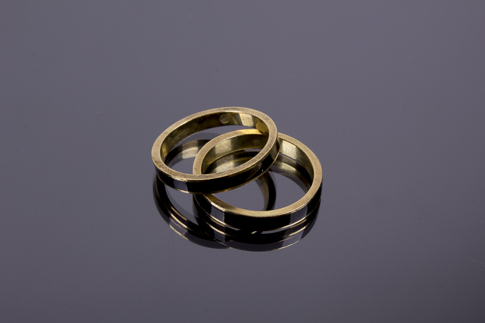 Trio of 18K Gold and Enamel Rings