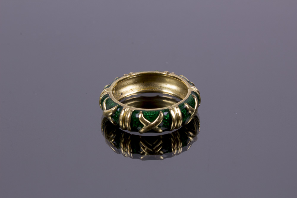 Trio of 18K Gold and Enamel Rings