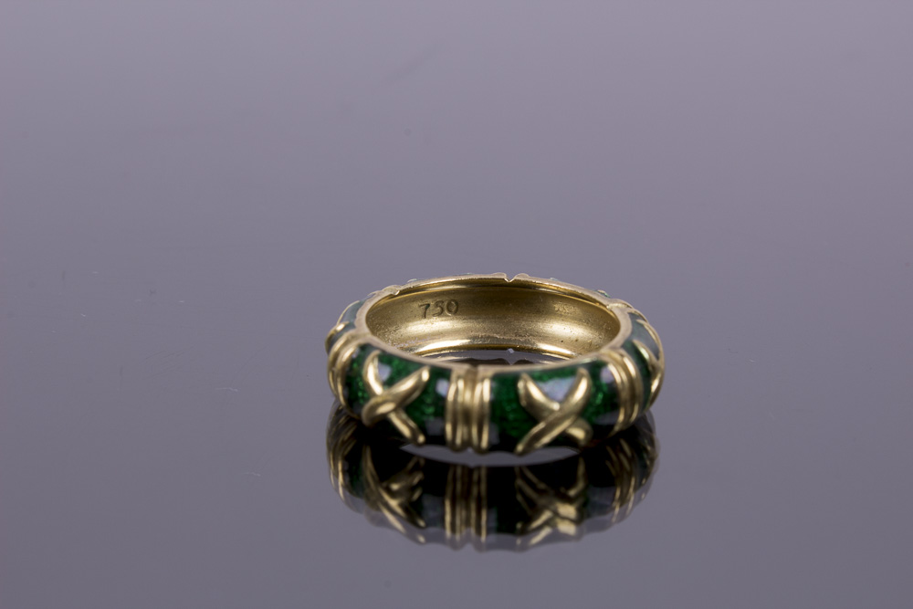 Trio of 18K Gold and Enamel Rings
