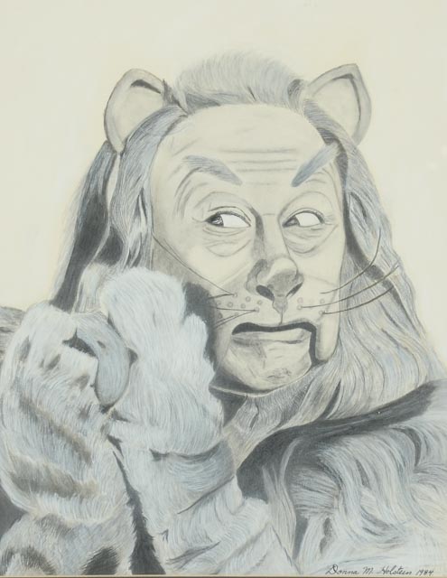 Donna M. Holstein Graphite and Pastel Drawing of the Cowardly Lion