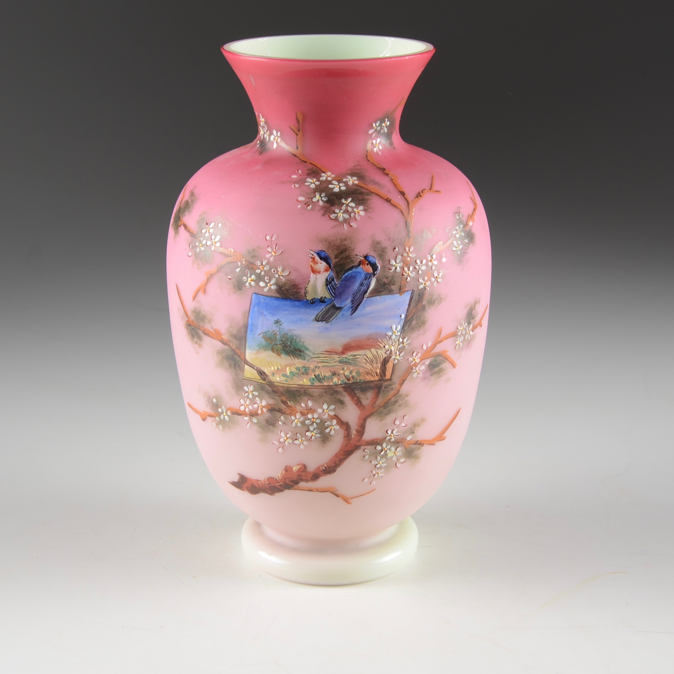 Hand-Painted Pink Cased Glass Vase