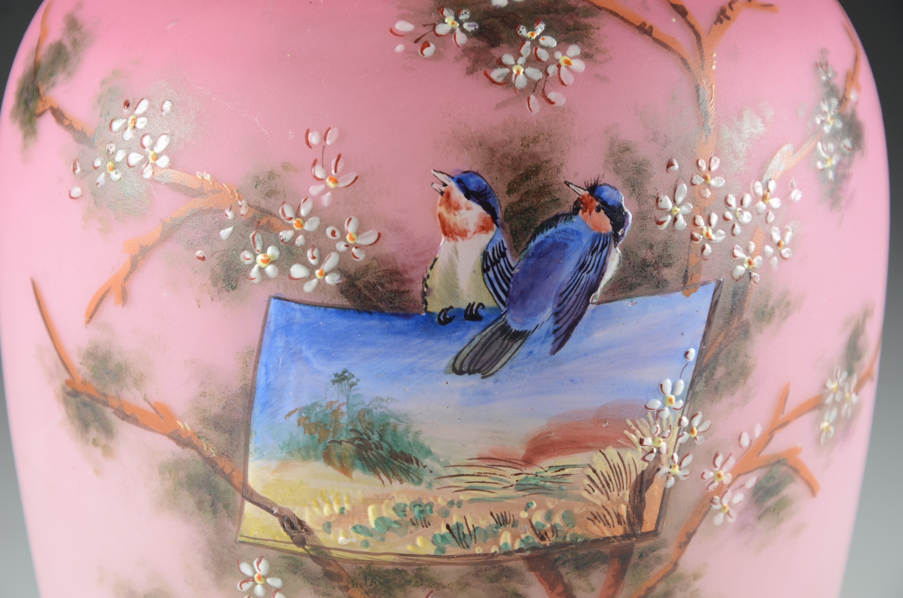 Hand-Painted Pink Cased Glass Vase