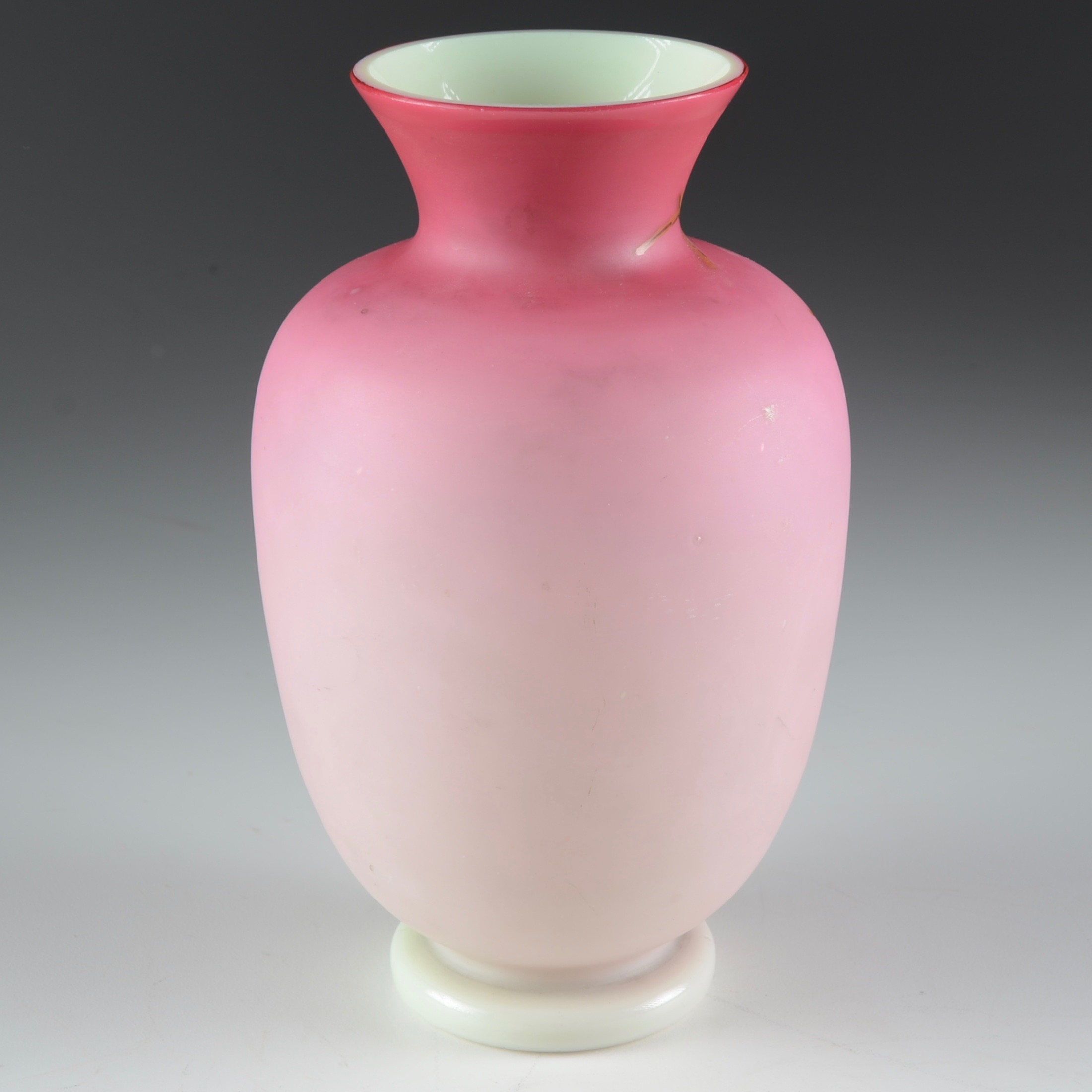 Hand-Painted Pink Cased Glass Vase