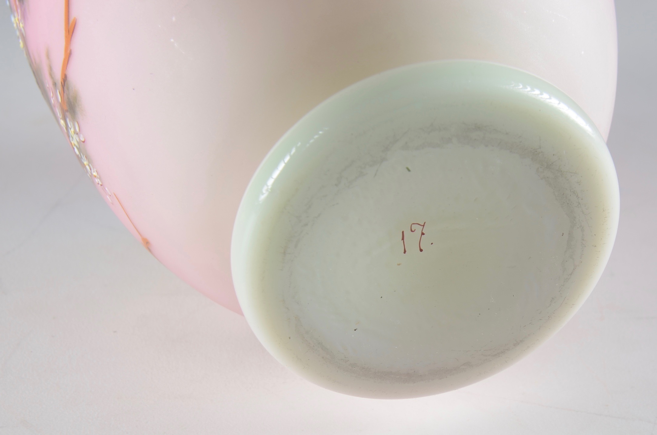 Hand-Painted Pink Cased Glass Vase