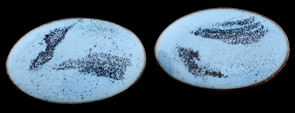 Vintage Enamel on Copper Earrings and Foliate Pin