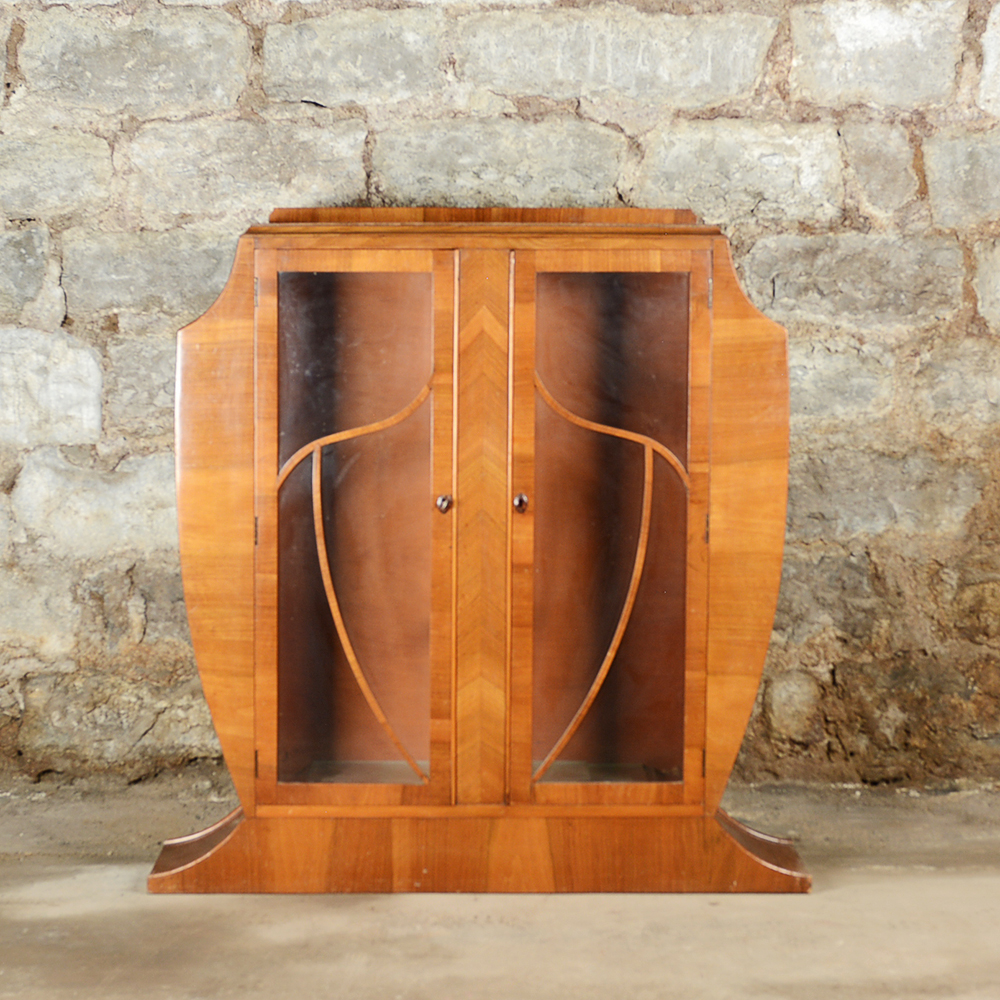 Art Deco-Style Mahogany Glass Door Cabinet