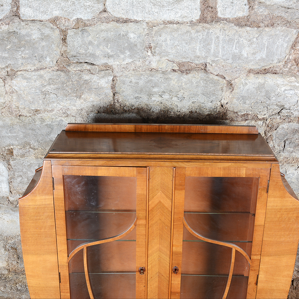 Art Deco-Style Mahogany Glass Door Cabinet