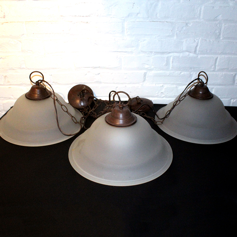 Frosted Glass Dome Pendant Light Fixtures with Bronze Attachments