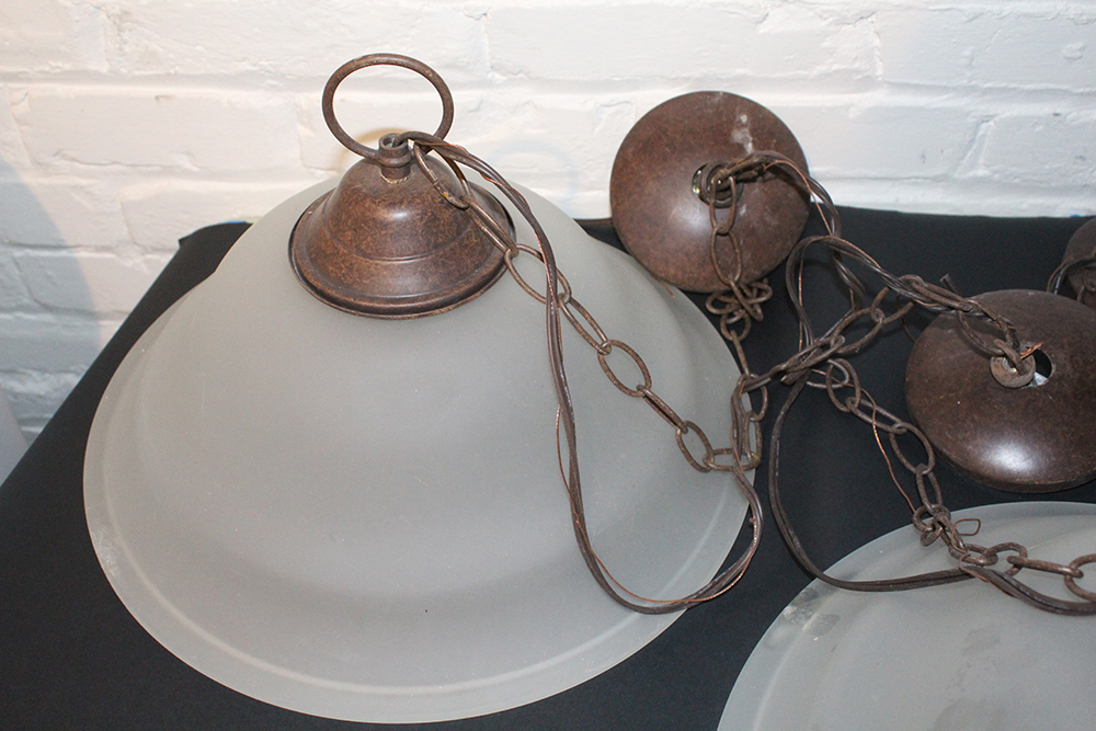 Frosted Glass Dome Pendant Light Fixtures with Bronze Attachments