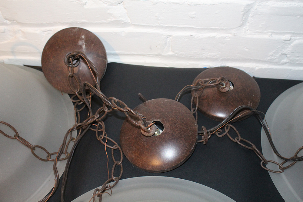 Frosted Glass Dome Pendant Light Fixtures with Bronze Attachments