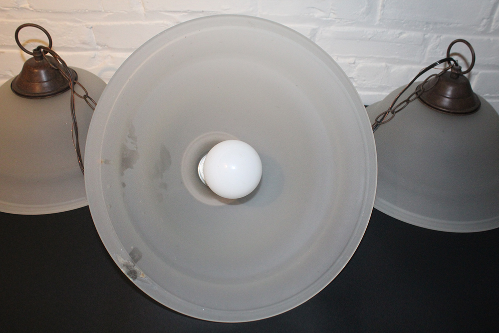 Frosted Glass Dome Pendant Light Fixtures with Bronze Attachments