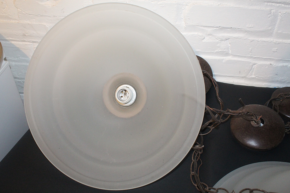 Frosted Glass Dome Pendant Light Fixtures with Bronze Attachments