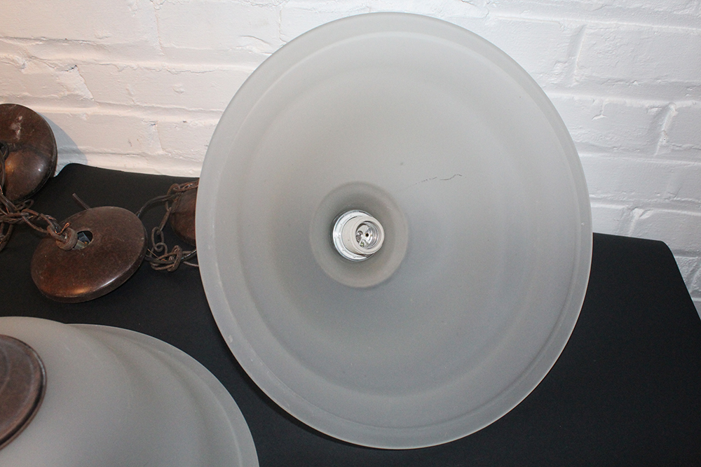 Frosted Glass Dome Pendant Light Fixtures with Bronze Attachments