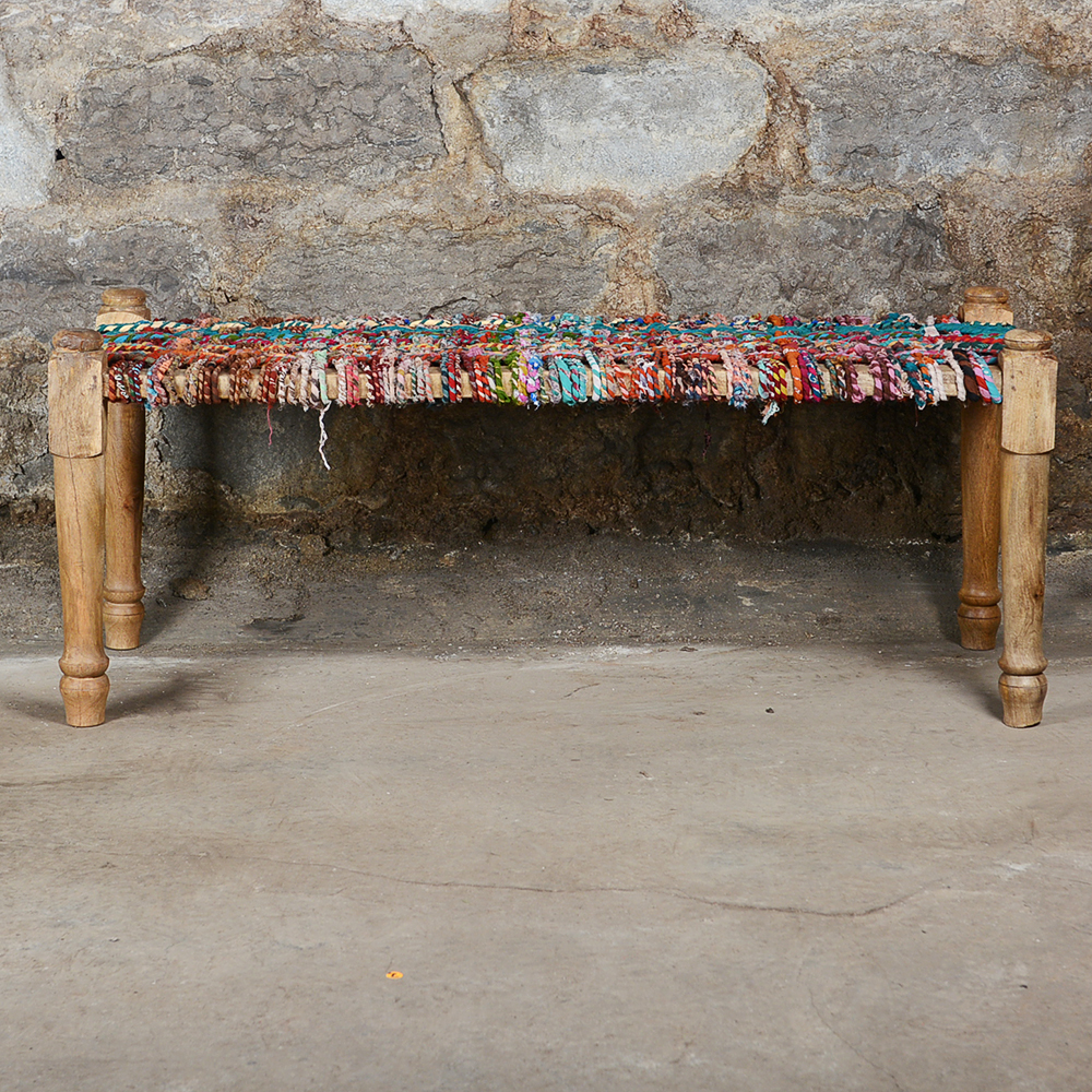 Multicolored Macrame Seat Bench