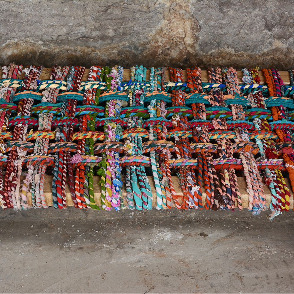 Multicolored Macrame Seat Bench